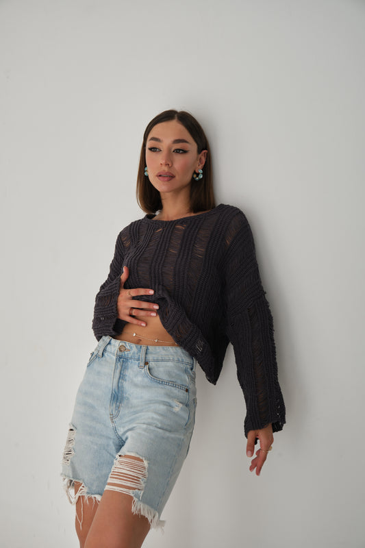 Cropped Top - füme grau