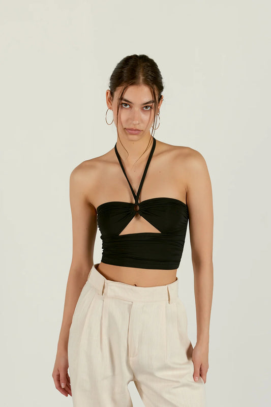 Neckholder-Top mit Cut-Out | schwarz