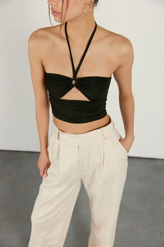 Neckholder-Top mit Cut-Out | schwarz