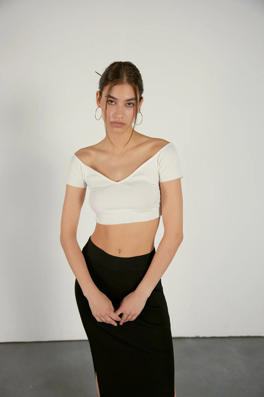 Crop-Top mit Rib Muster | weiss