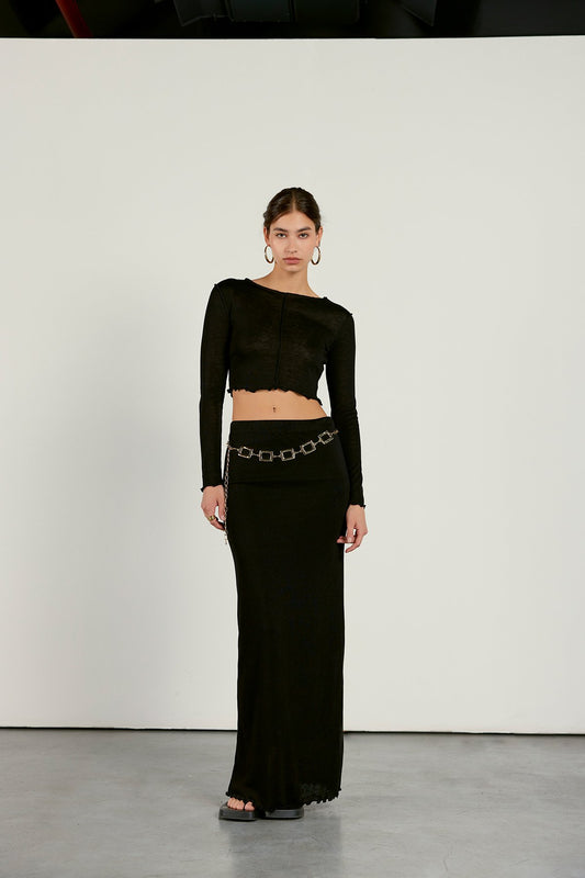 leicht transparentes Crop-Top | schwarz