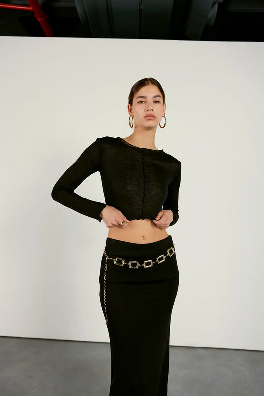 leicht transparentes Crop-Top | schwarz