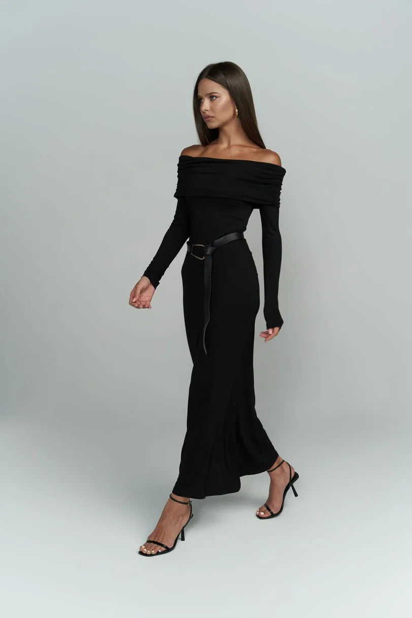 schulterfreies Kleid | schwarz