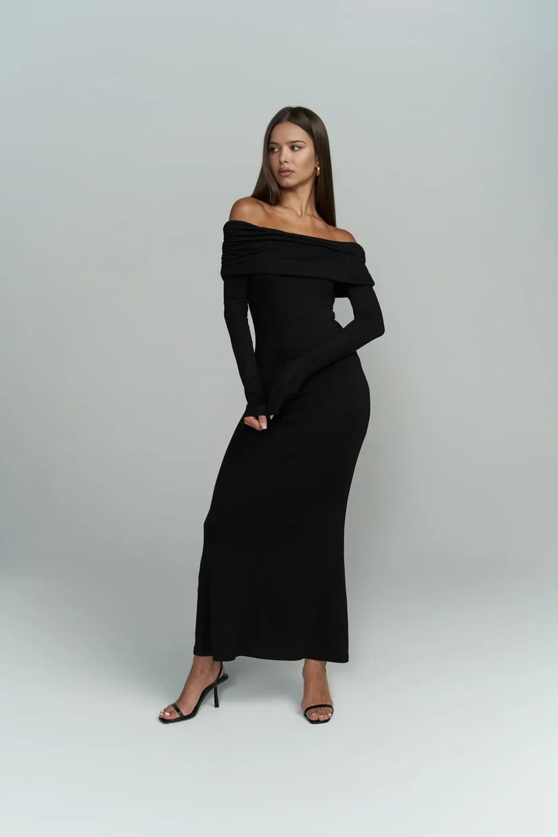 schulterfreies Kleid | schwarz