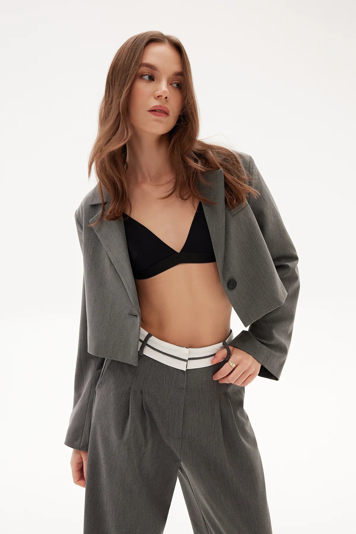 Crop Blazer - grau