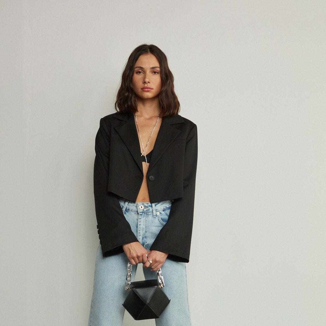 Crop Blazer - schwarz