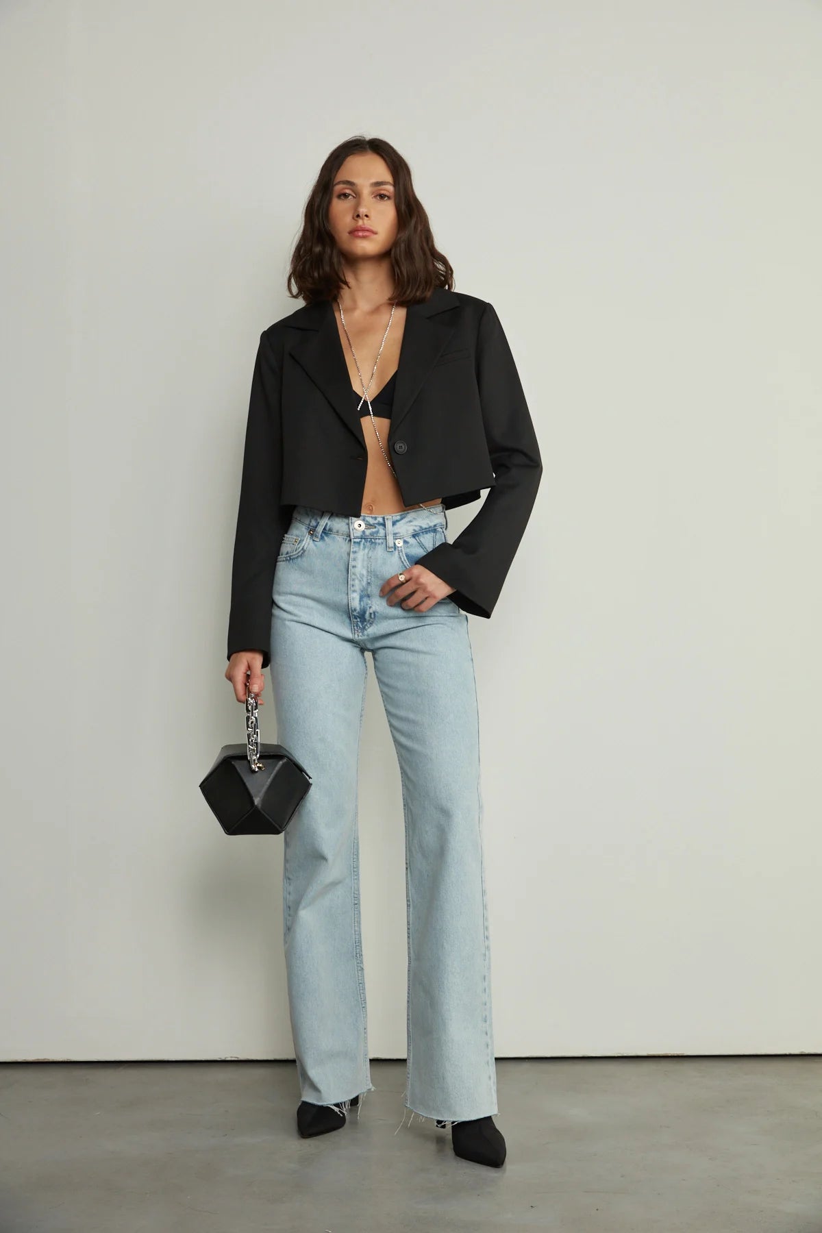 Crop Blazer - schwarz