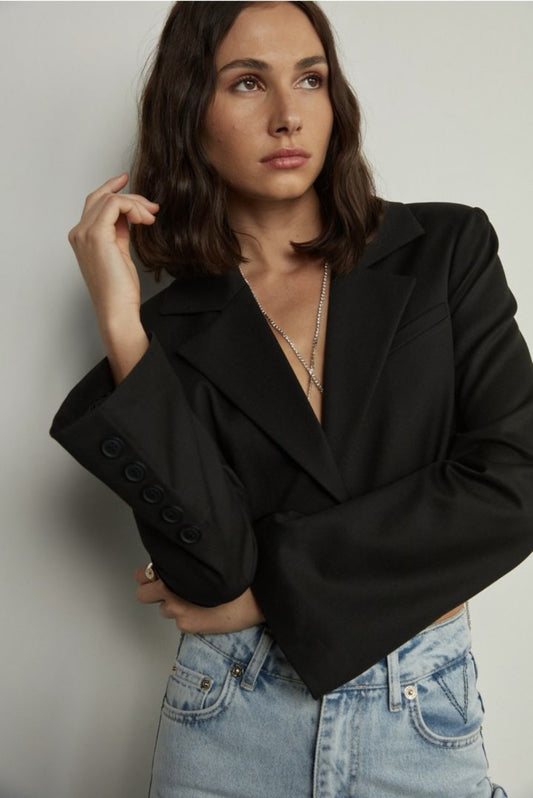 Crop Blazer - schwarz